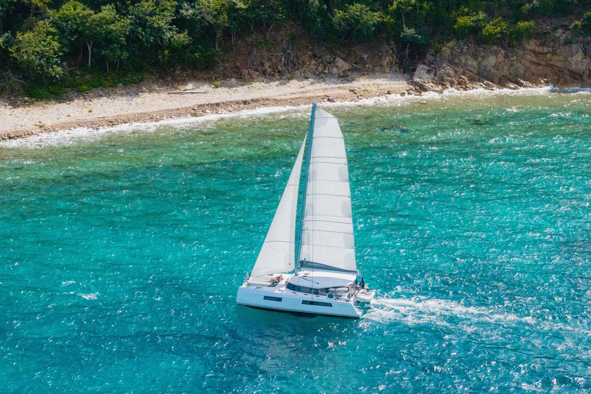 Exterior view of Carpe Diem, a Nautitech Rochefort Nautitech 44 Open catamaran at Road Town, British Virgin Islands