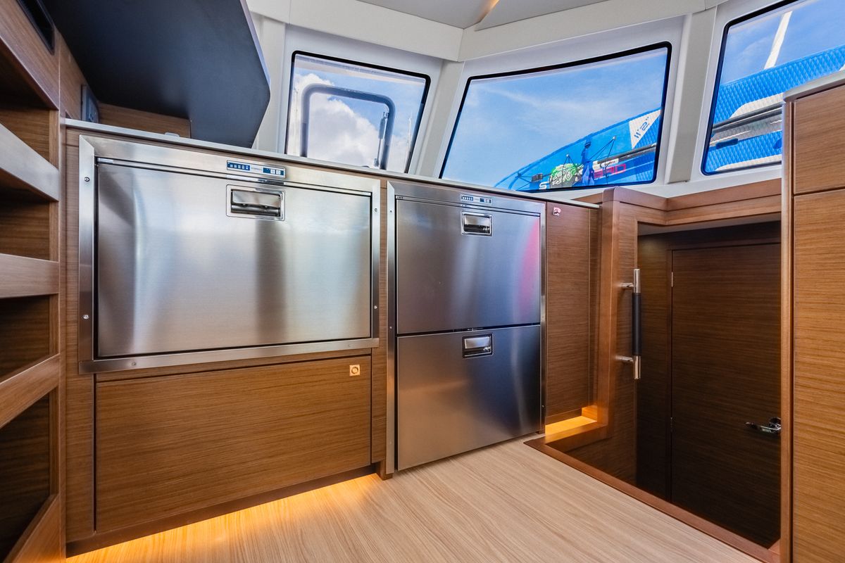 Galley of Carpe Diem, a Nautitech Rochefort Nautitech 44 Open catamaran at Road Town, British Virgin Islands
