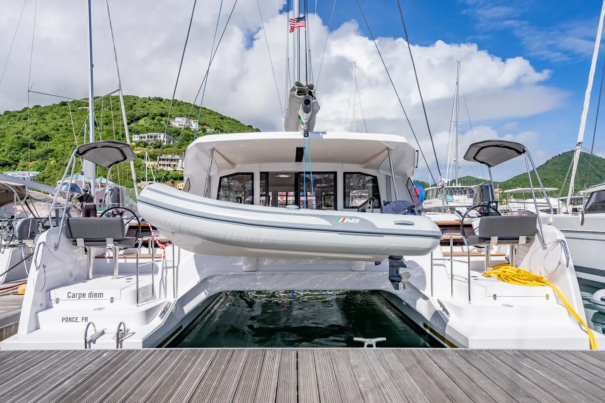 Exterior view of Carpe Diem, a Nautitech Rochefort Nautitech 44 Open catamaran at Road Town, British Virgin Islands