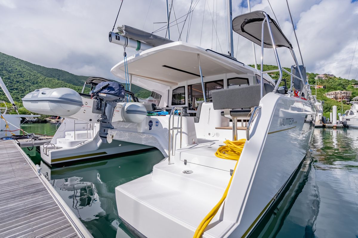 Exterior view of Carpe Diem, a Nautitech Rochefort Nautitech 44 Open catamaran at Road Town, British Virgin Islands