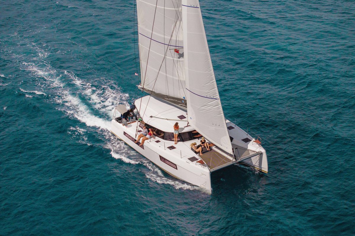 Exterior view of Carpe Diem, a Nautitech Rochefort Nautitech 44 Open catamaran at Road Town, British Virgin Islands