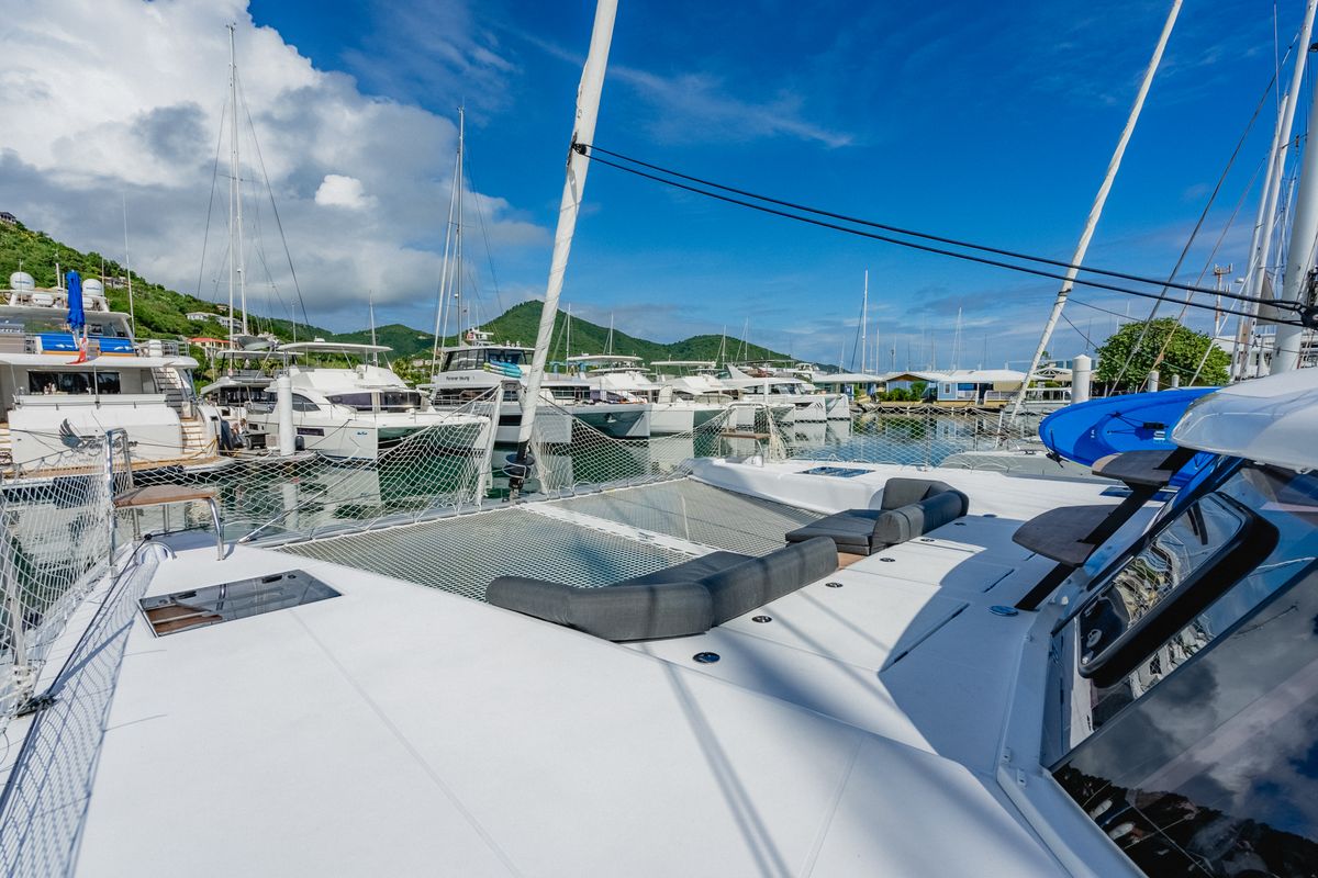 Deck of Carpe Diem, a Nautitech Rochefort Nautitech 44 Open catamaran at Road Town, British Virgin Islands
