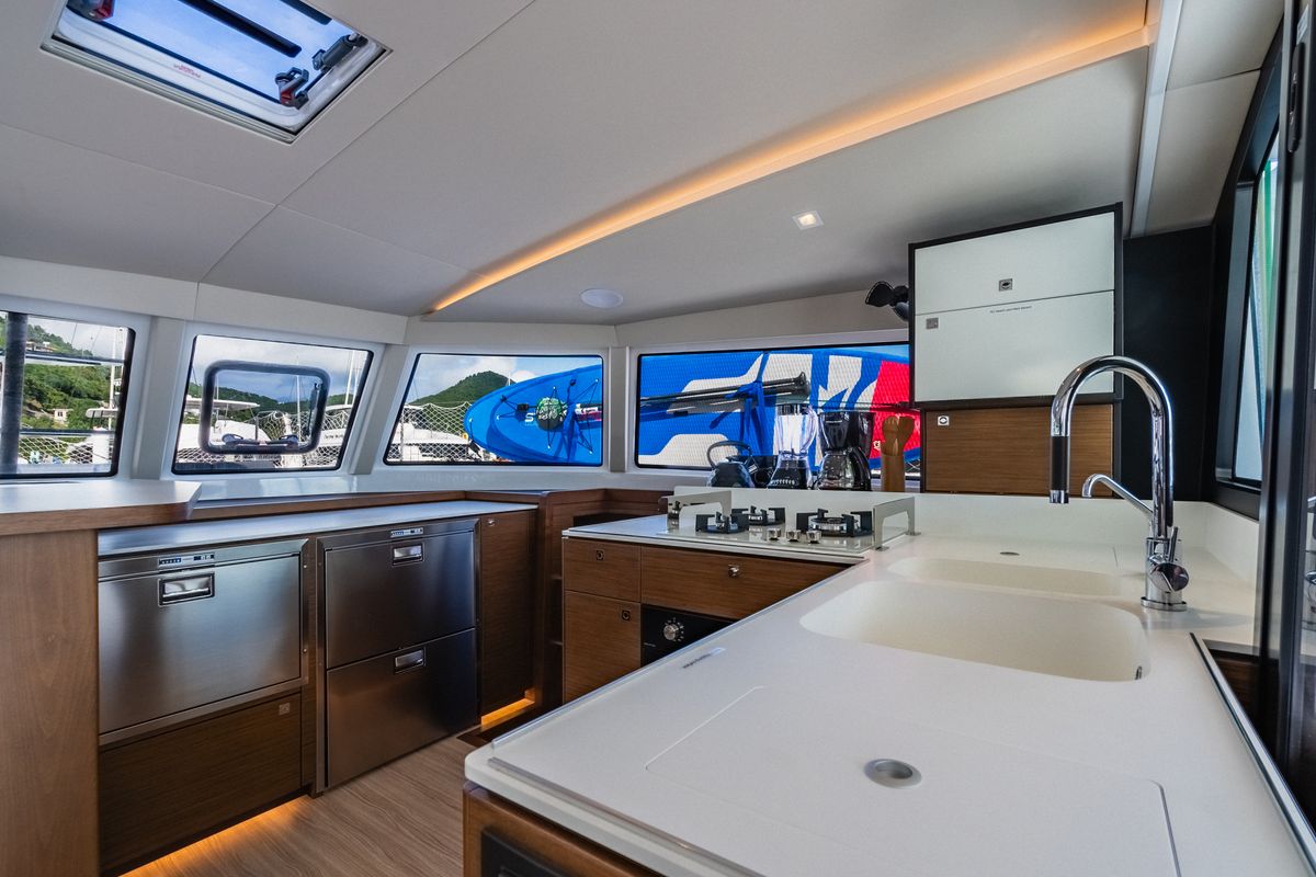 Galley of Carpe Diem, a Nautitech Rochefort Nautitech 44 Open catamaran at Road Town, British Virgin Islands
