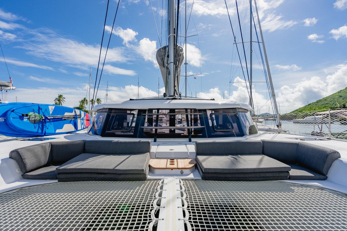 Deck of Carpe Diem, a Nautitech Rochefort Nautitech 44 Open catamaran at Road Town, British Virgin Islands