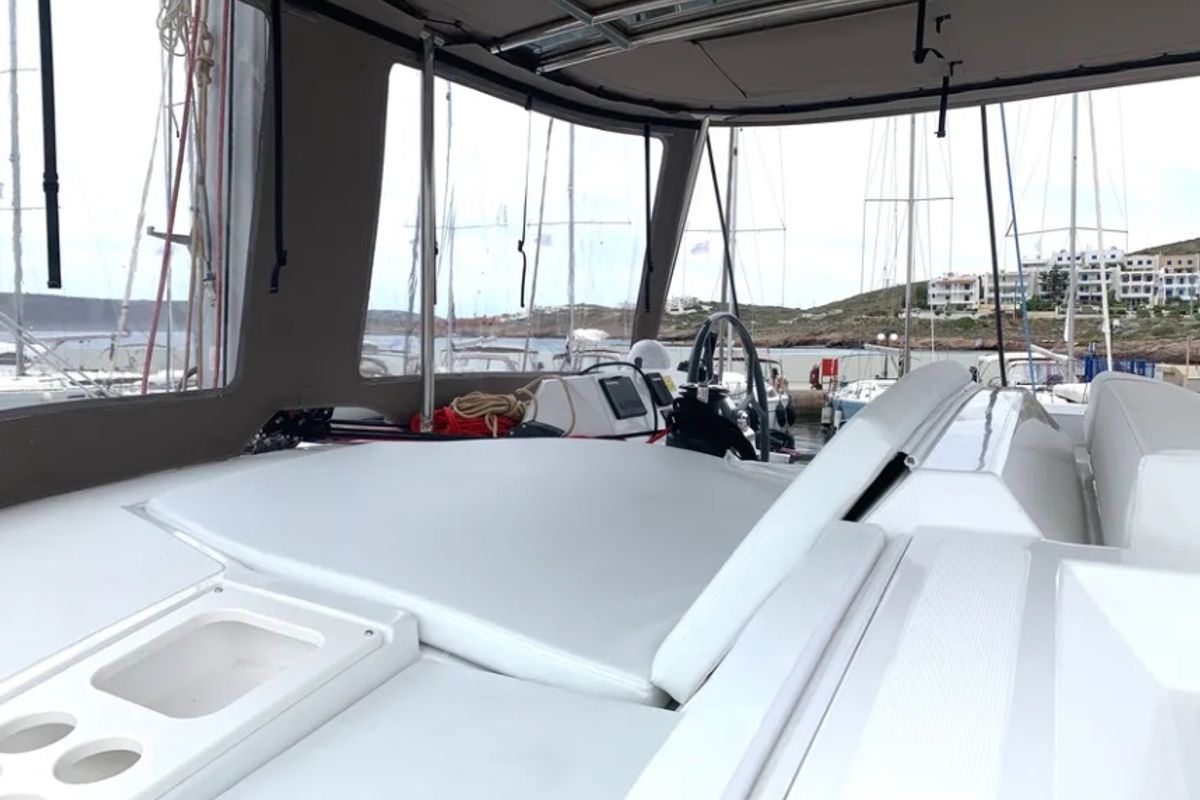 Deck of Medusa I, a Bali 4.1 catamaran at Municipal Unit of Lefkada, Greece