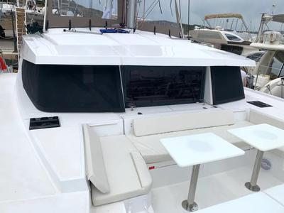 Deck of Medusa I, a Bali 4.1 catamaran at Municipal Unit of Lefkada, Greece