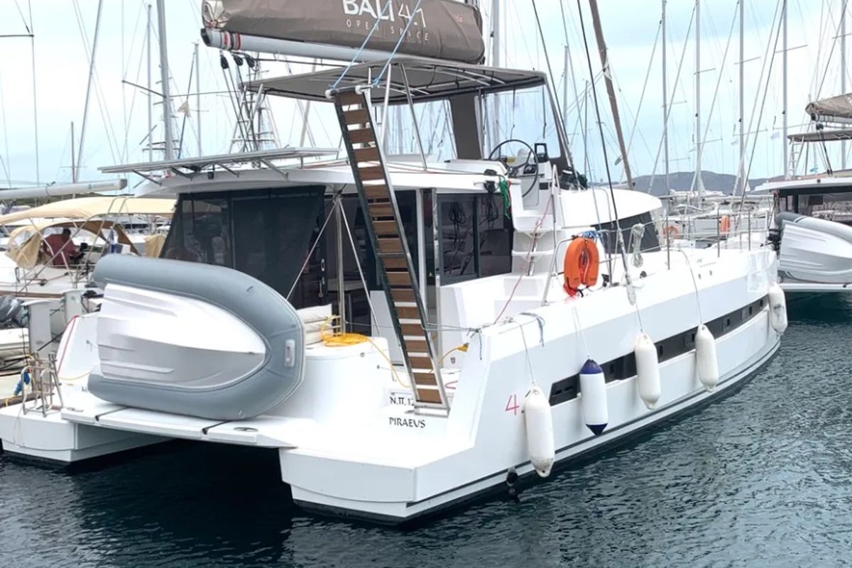Exterior view of Medusa I, a Bali 4.1 catamaran at Municipal Unit of Lefkada, Greece