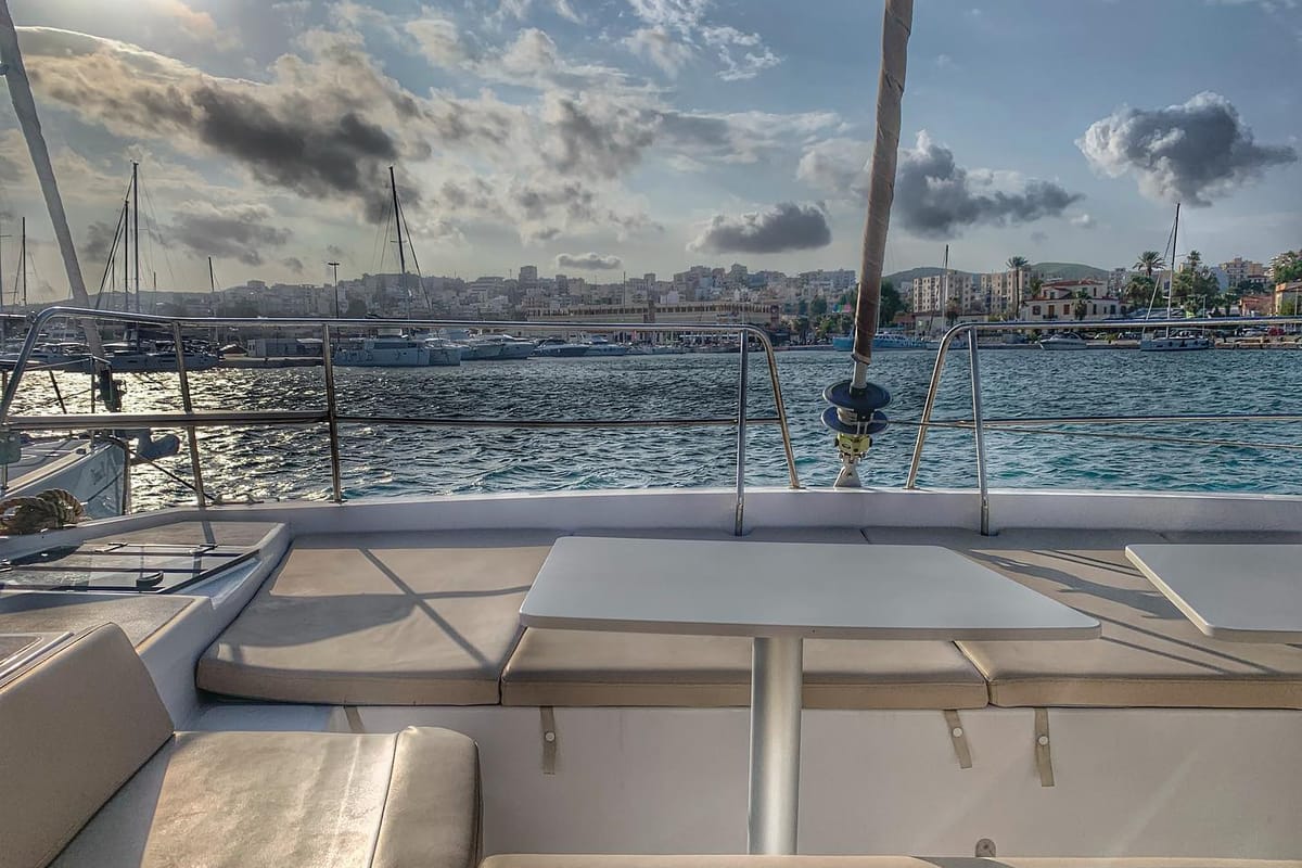 Deck of Medusa I, a Bali 4.1 catamaran at Municipal Unit of Lefkada, Greece