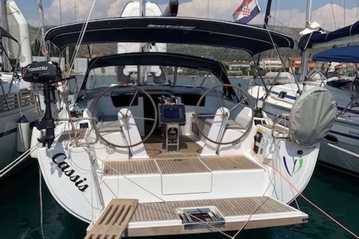 Cockpit of Cassis, a Hanse Yachts Hanse 388 sailboat at Seget Donji, Croatia