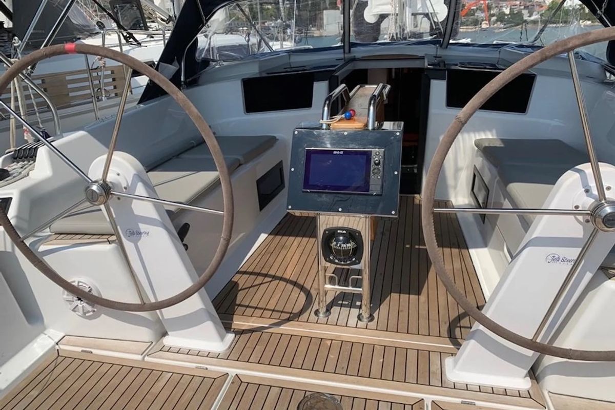 Cockpit of Cassis, a Hanse Yachts Hanse 388 sailboat at Seget Donji, Croatia