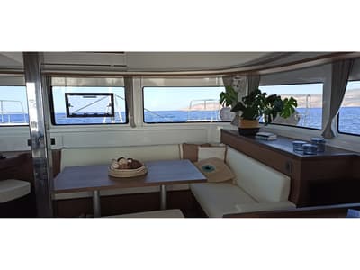 Salon of My Tina, a Lagoon 46 catamaran at Kontokali, Greece