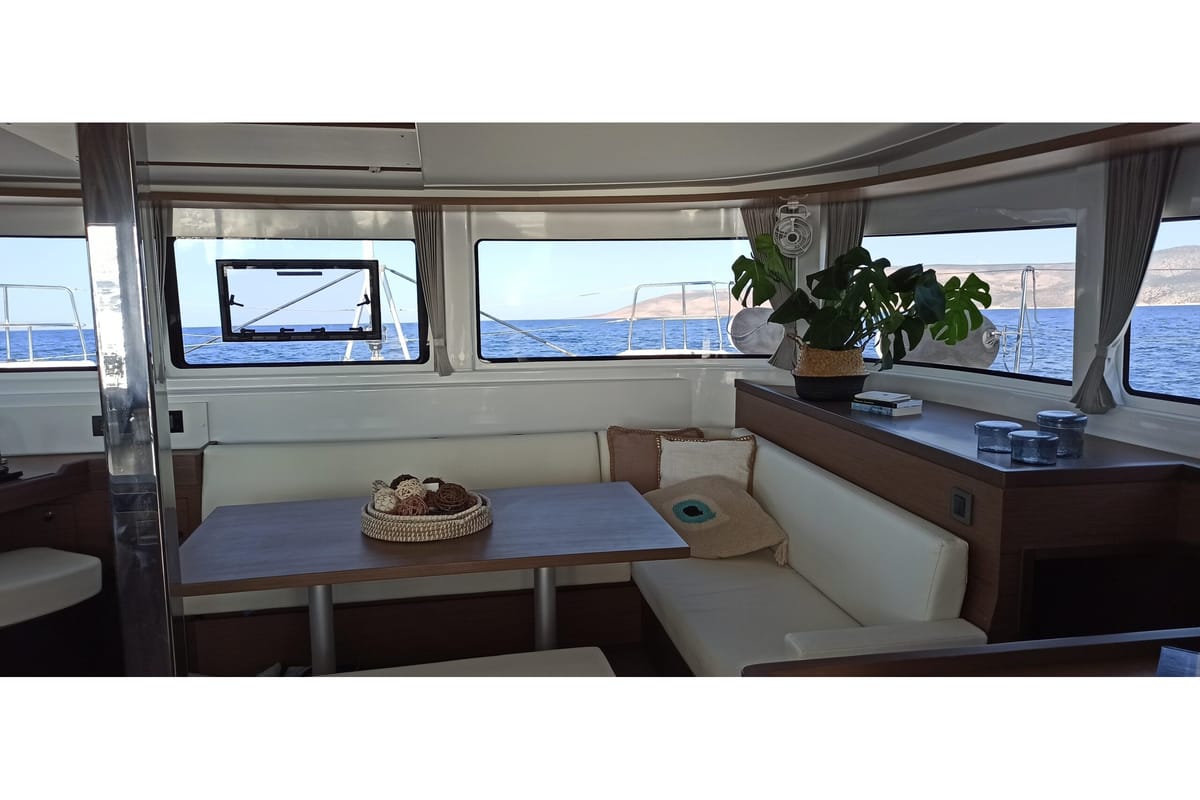 Salon of My Tina, a Lagoon 46 catamaran at Kontokali, Greece