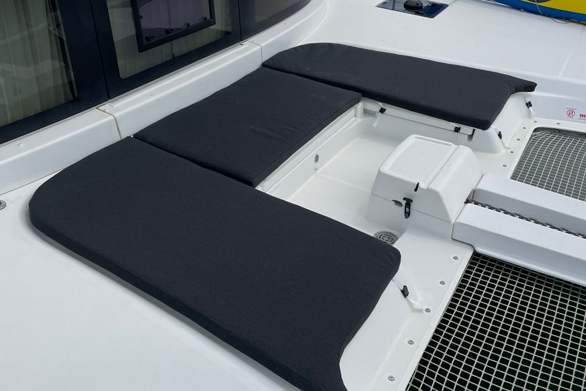 Deck of My Tina, a Lagoon 46 catamaran at Kontokali, Greece