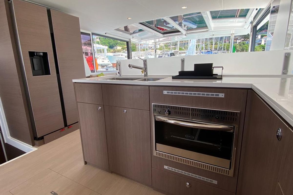 Galley of NADIR, a Bali 4.6 catamaran at Capo d'Orlando, Italy