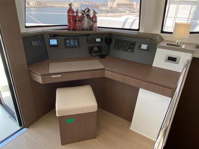 Cockpit of NADIR, a Bali 4.6 catamaran at Capo d'Orlando, Italy