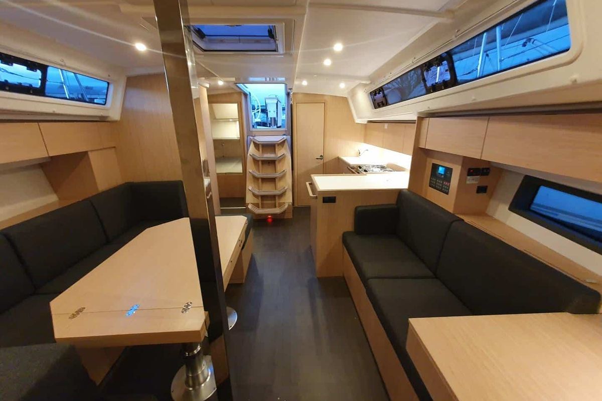 Salon of ERMIS, a Bavaria C42 sailboat at Municipal Unit of Lefkada, Greece