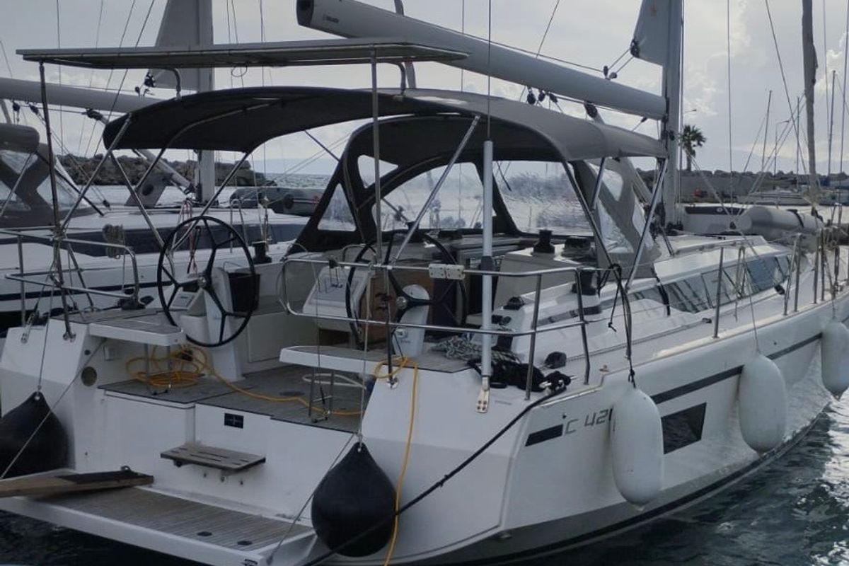 Exterior view of ERMIS, a Bavaria C42 sailboat at Municipal Unit of Lefkada, Greece