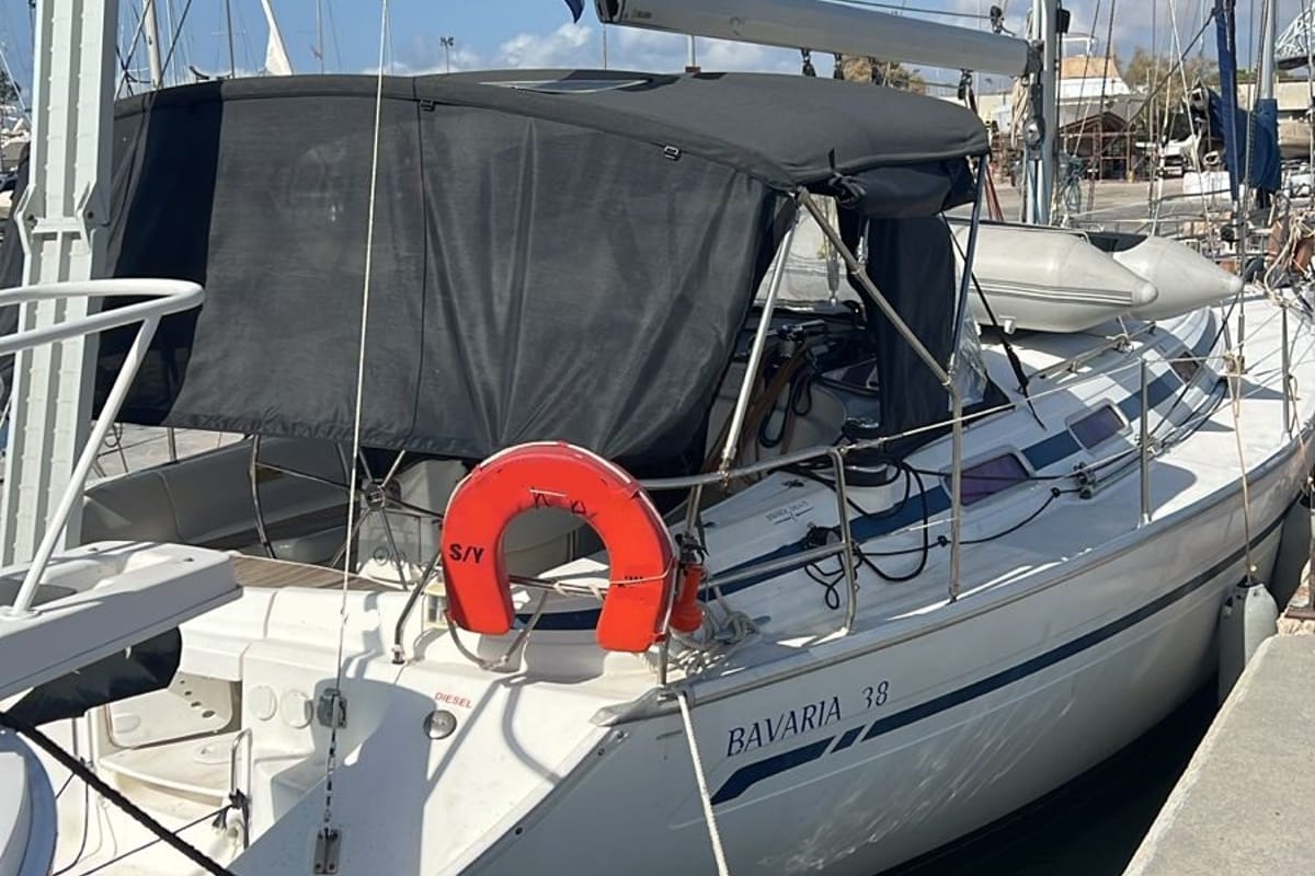 Exterior view of Limnos, a Bavaria 38 sailboat at Athens, Greece