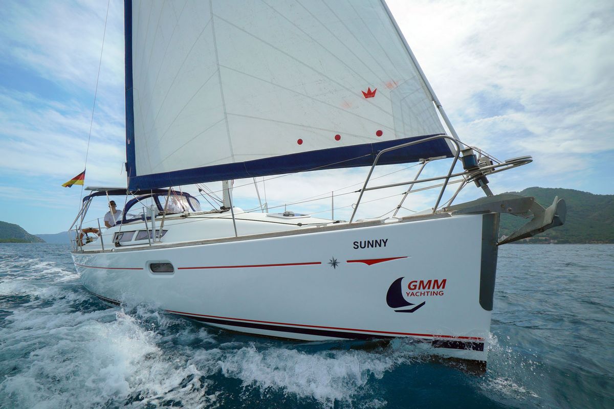 Exterior view of Primus Navi, a Jeanneau Sun Odyssey 36i sailboat at Marmaris, Turkey