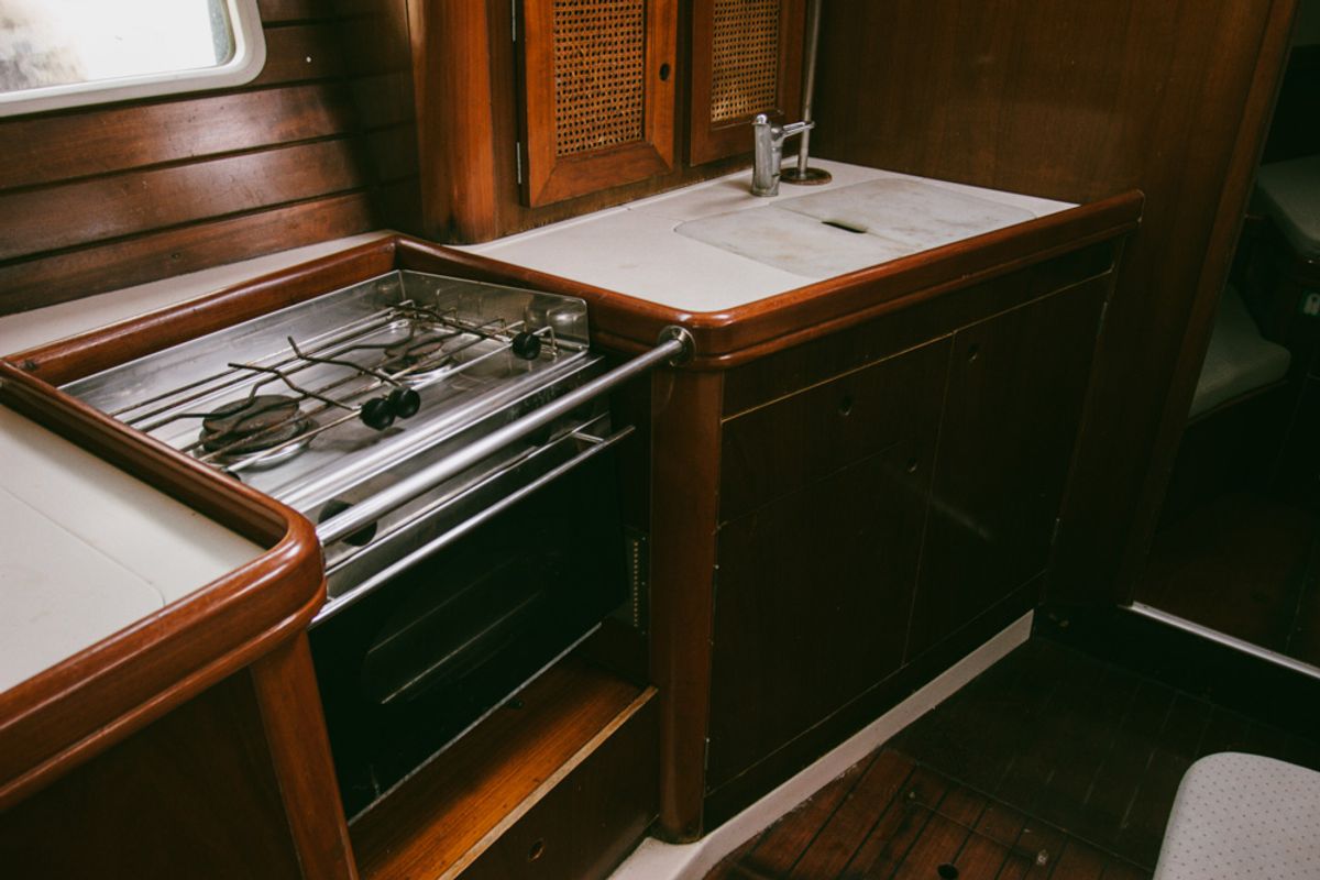 Galley of Kleio, a Beneteau Oceanis 381 sailboat at Volos Municipality, Greece