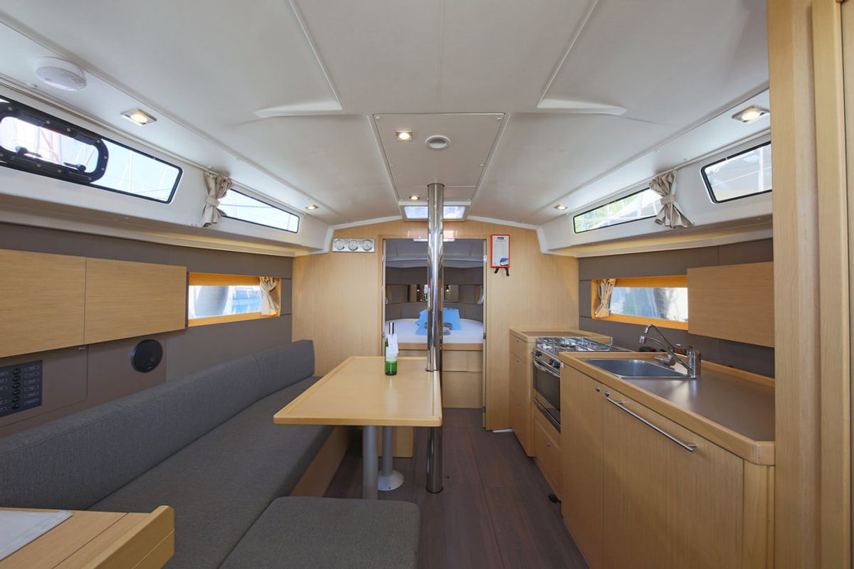 Salon of Summer Breeze 1, a Beneteau Oceanis 38.1 sailboat at Fethiye, Turkey