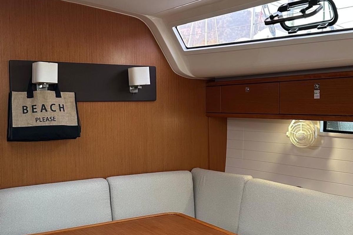 Salon of Mango, a Bavaria Cruiser 51 sailboat at Fethiye, Turkey