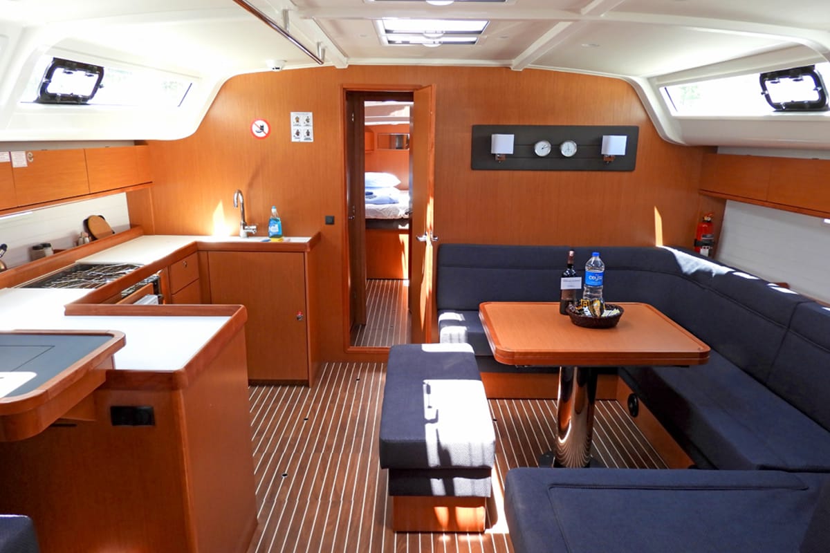 Salon of Mango, a Bavaria Cruiser 51 sailboat at Fethiye, Turkey