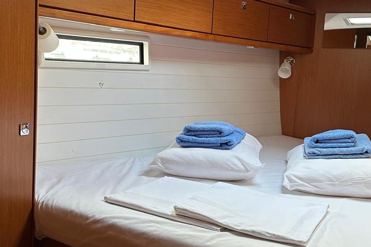 Cabin on Mango, a Bavaria Cruiser 51 sailboat at Fethiye, Turkey
