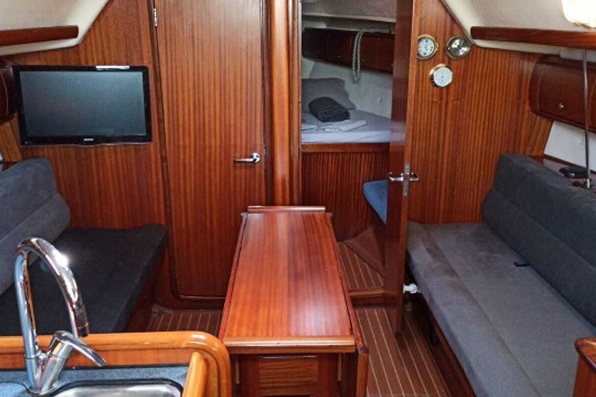 Salon of Altair, a Bavaria 36 sailboat at Fethiye, Turkey
