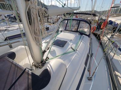 Deck of Altair, a Bavaria 36 sailboat at Fethiye, Turkey