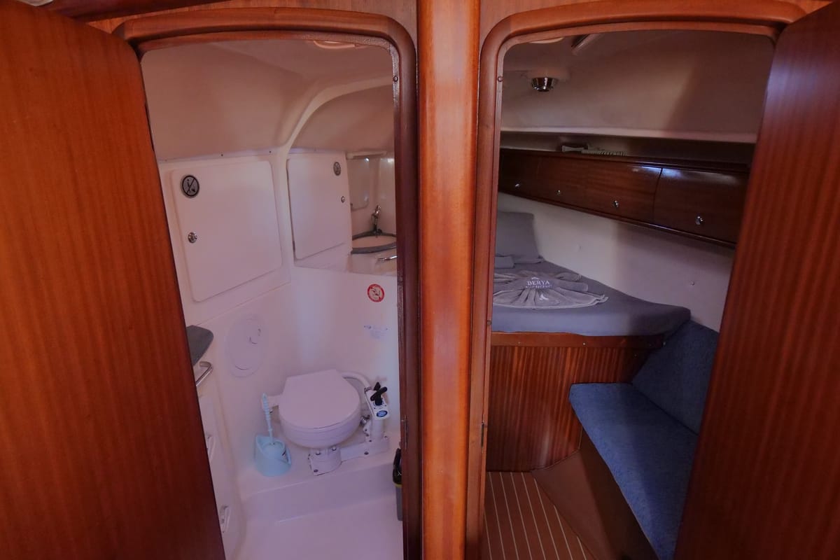 Head on Altair, a Bavaria 36 sailboat at Fethiye, Turkey