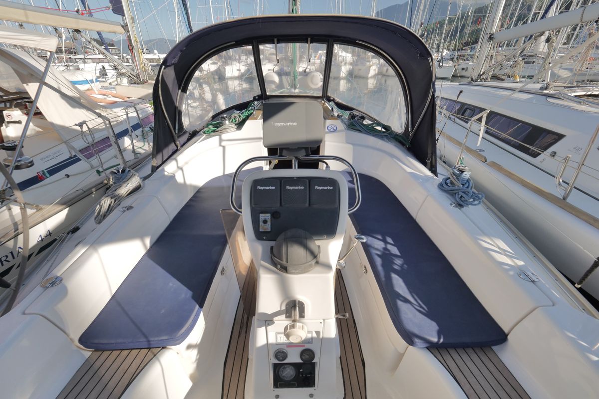 Cockpit of Altair, a Bavaria 36 sailboat at Fethiye, Turkey