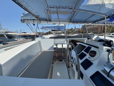 Deck of Rosual Mar 467/2025, a Fountaine Pajot Astrea 42 Quatuor catamaran at Palma de Mallorca, Spain