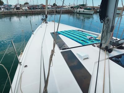 Deck of Aeolian Melody, a Beneteau Oceanis 46.1 sailboat at Preveza, Greece