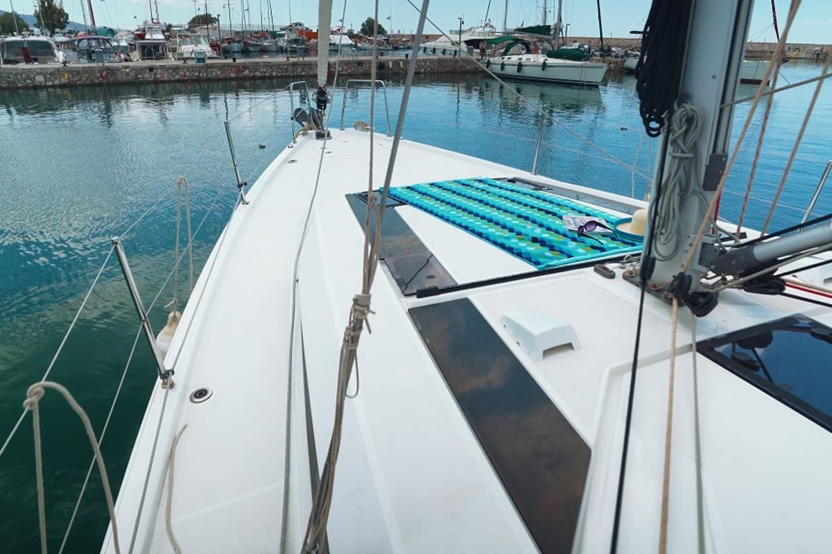 Deck of Aeolian Melody, a Beneteau Oceanis 46.1 sailboat at Preveza, Greece