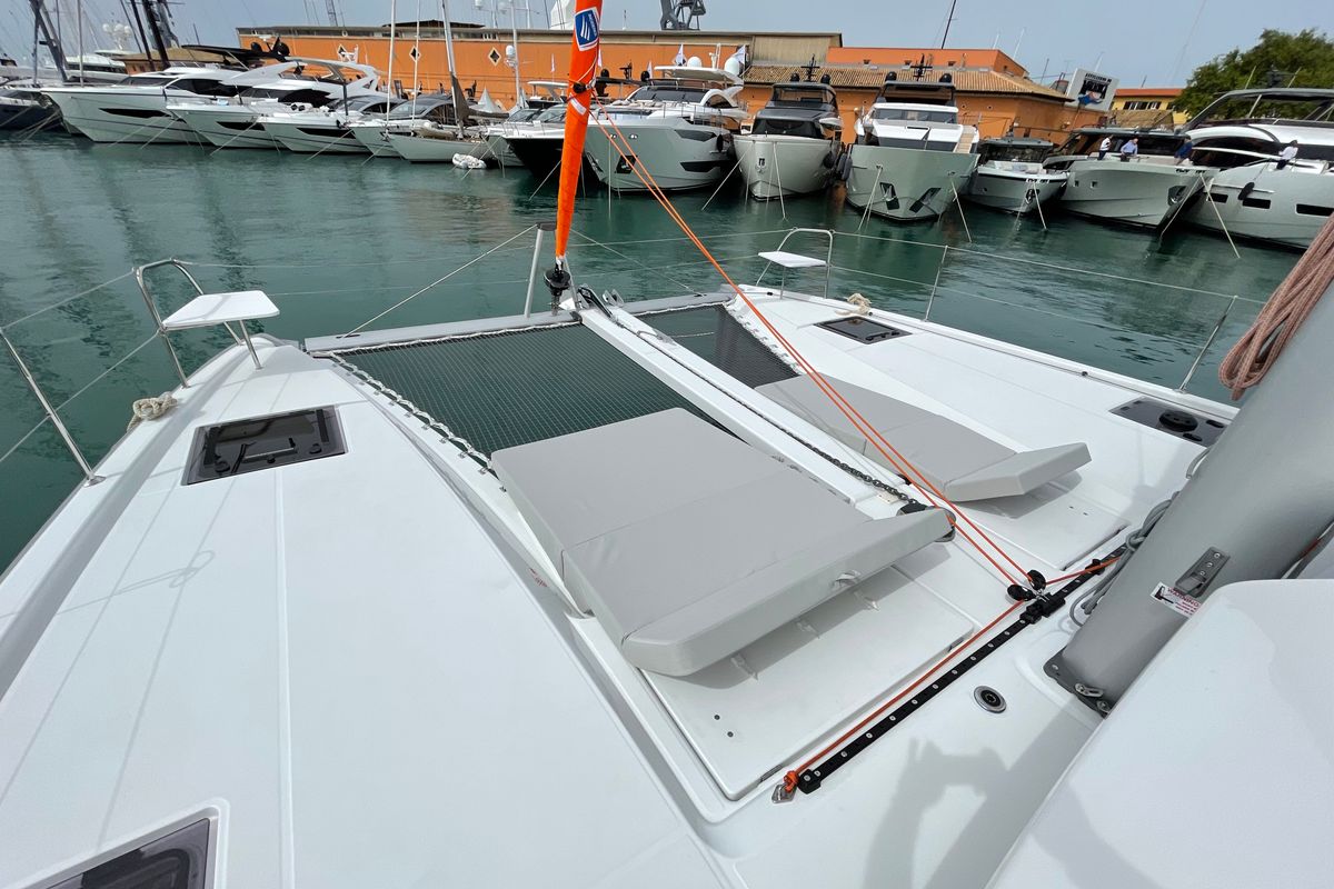 Deck of Siesta, a Excess 11 catamaran at Ibiza, Spain