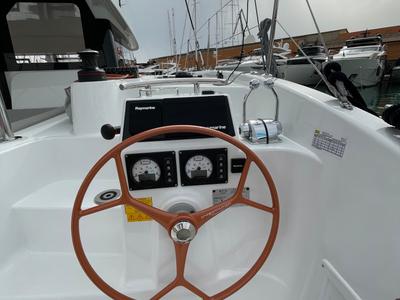 Cockpit of Siesta, a Excess 11 catamaran at Ibiza, Spain