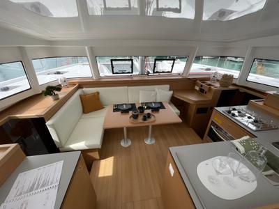 Salon of Siesta, a Excess 11 catamaran at Ibiza, Spain