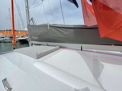 Deck of Siesta, a Excess 11 catamaran at Ibiza, Spain