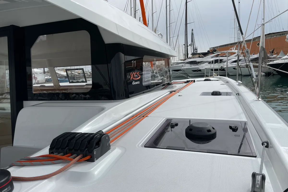 Deck of Siesta, a Excess 11 catamaran at Ibiza, Spain