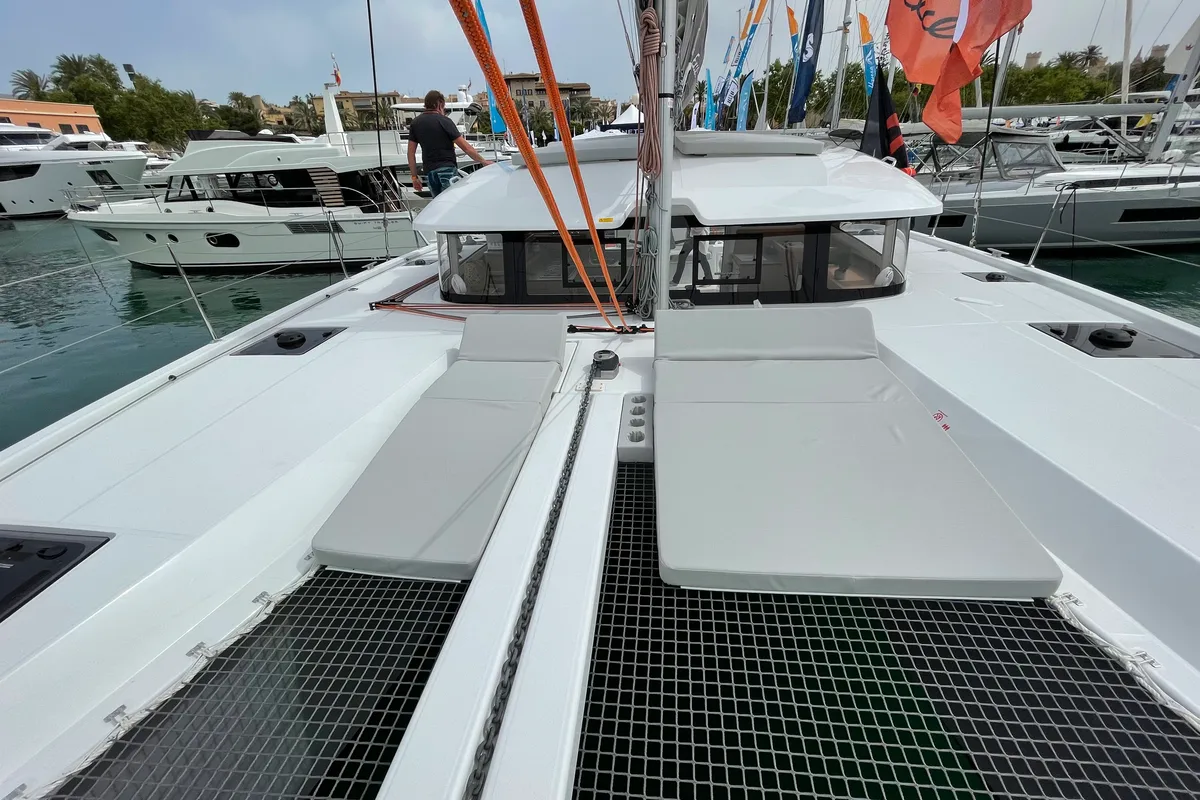 Deck of Siesta, a Excess 11 catamaran at Ibiza, Spain
