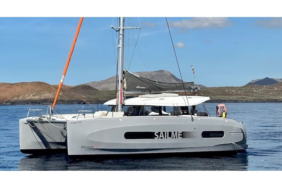 Exterior view of Siesta, a Excess 11 catamaran at Ibiza, Spain