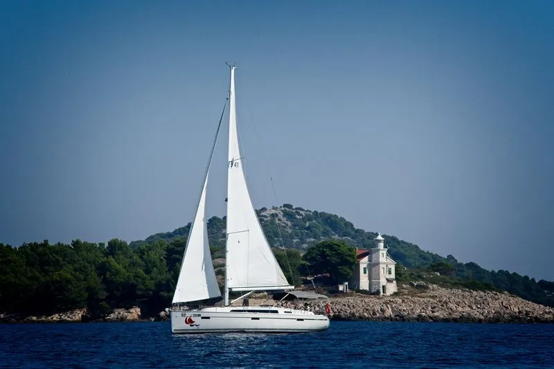 Exterior view of MH 68, a Bavaria Cruiser 41 sailboat at Murter, Croatia
