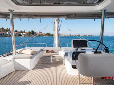 Cockpit of DIAMOND DIVA, a Lagoon 60 catamaran at Split, Croatia