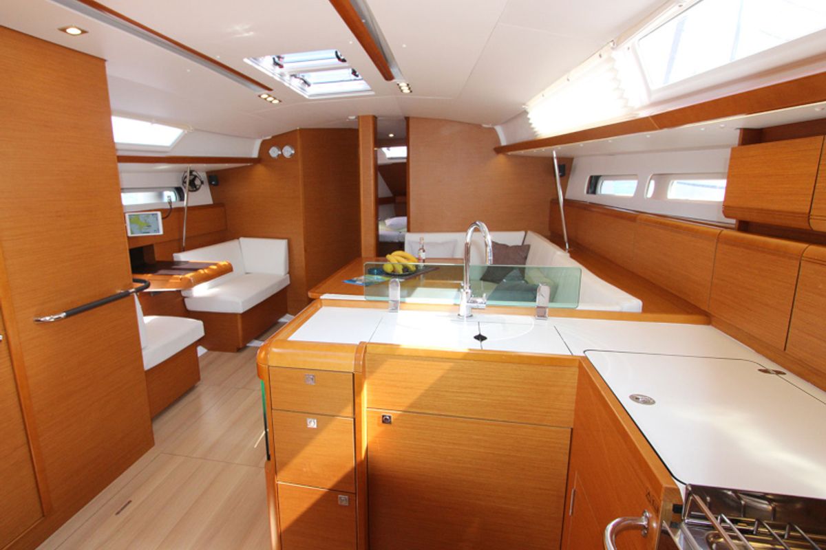 Galley of Gaia, a Jeanneau Sun Odyssey 449 sailboat at Lavreotiki Municipal Unit, Greece