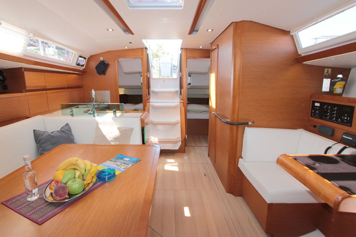 Salon of Gaia, a Jeanneau Sun Odyssey 449 sailboat at Lavreotiki Municipal Unit, Greece