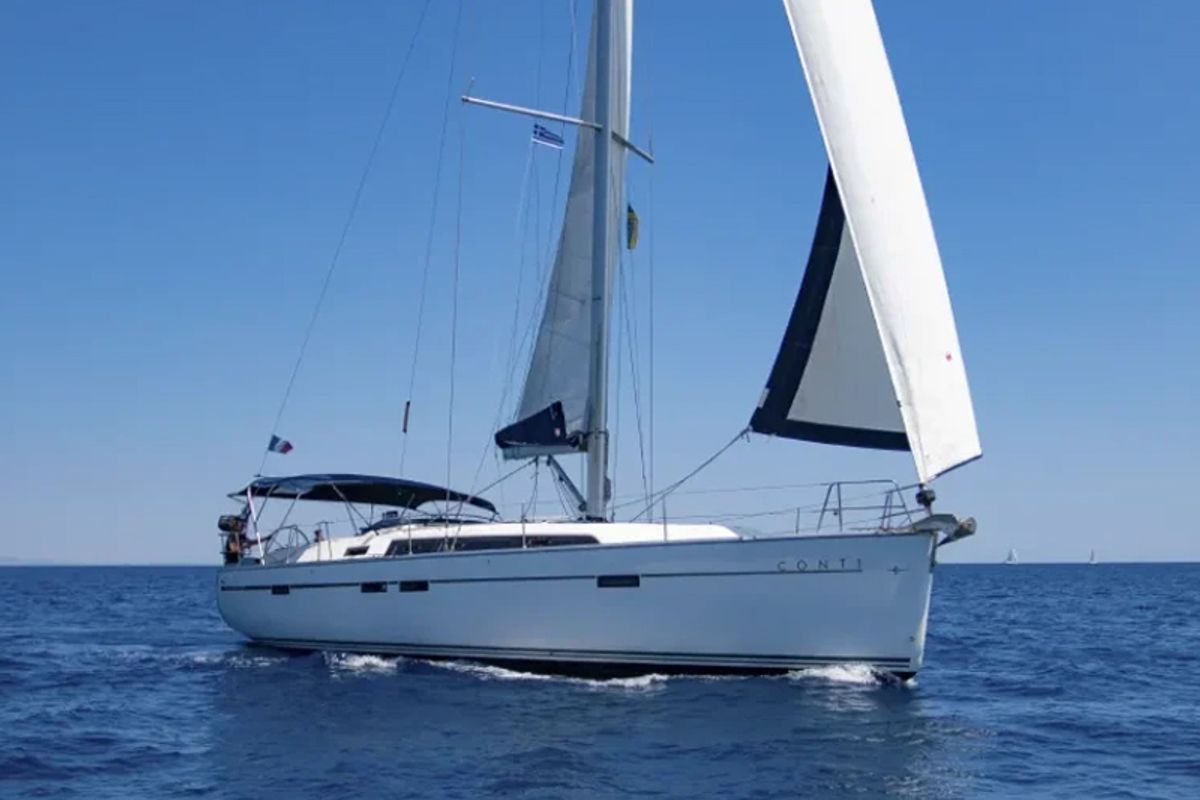 Exterior view of Konti, a Bavaria 46 sailboat at Pylaros Municipal Unit, Greece