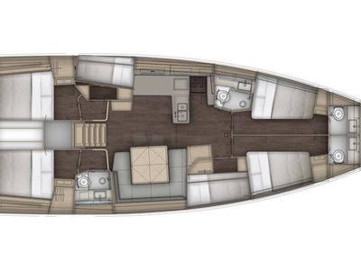 Floor plan of Violante, a Dufour 54 sailboat at Puntone di Scarlino, Italy