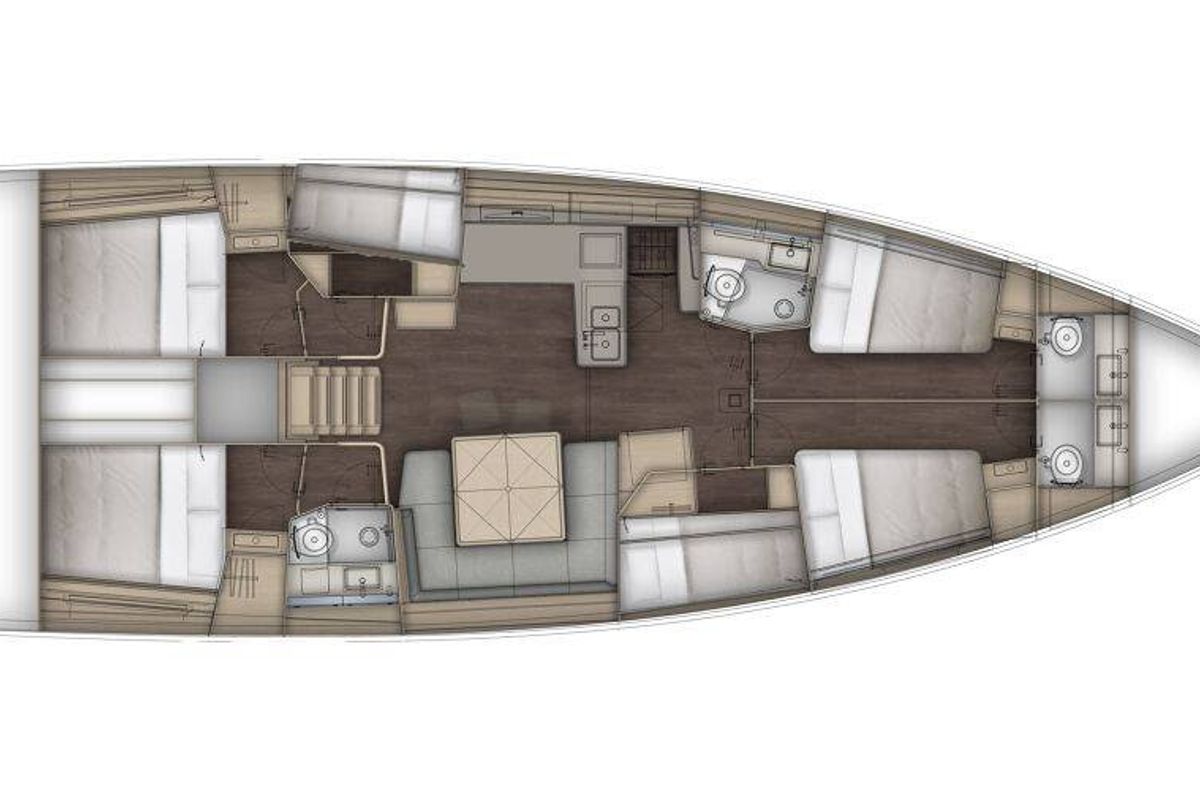 Floor plan of Violante, a Dufour 54 sailboat at Puntone di Scarlino, Italy