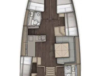 Floor plan of Violante, a Dufour 54 sailboat at Puntone di Scarlino, Italy